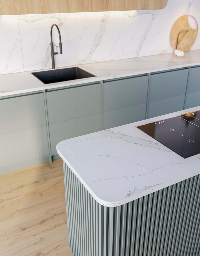 blat kuchenny z konglomeratu kwarcowego Calacatta Pastino Technistone / Merkam
