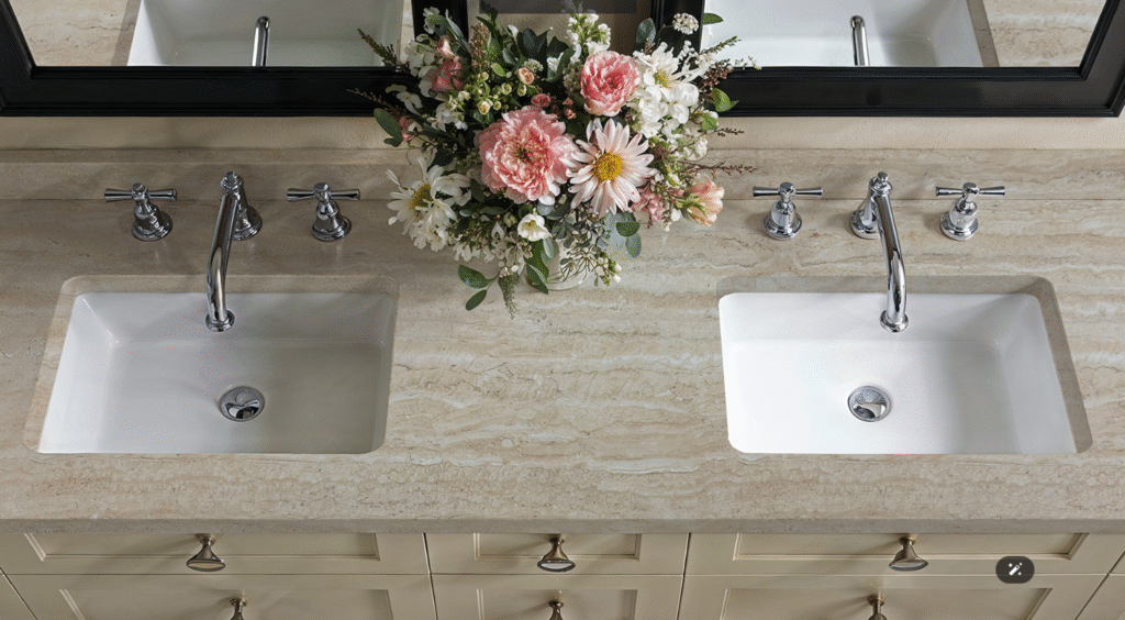 a flower arrangement on a counter top