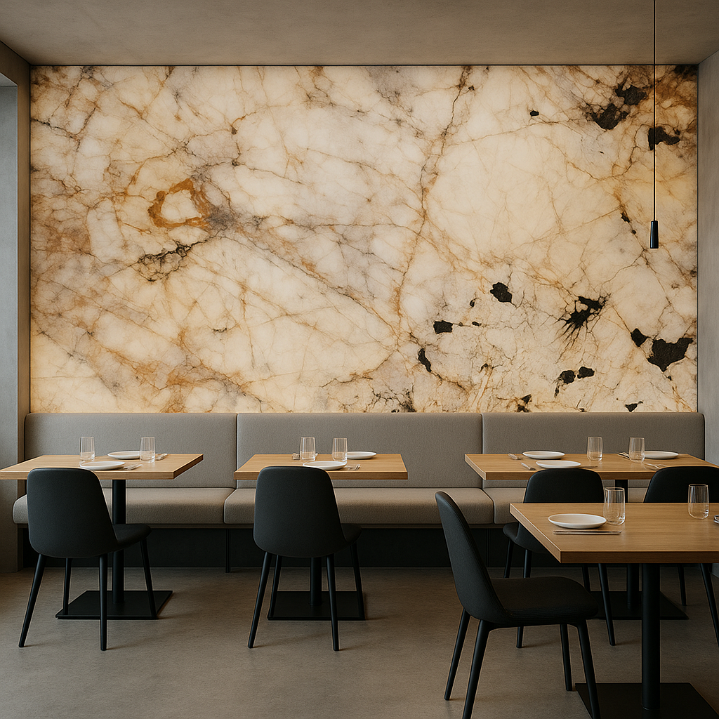 okładzina ścienna z kamienia naturalego Patagonia w restauracji. Merkam Lodz