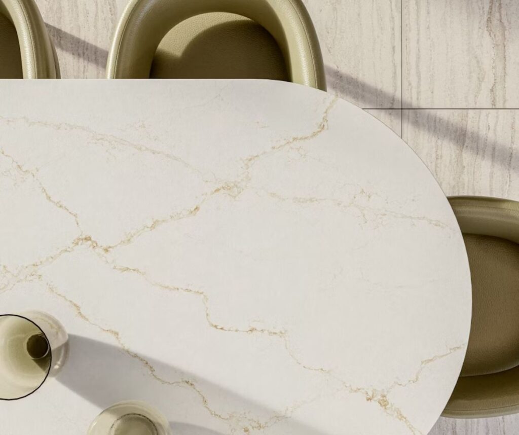 Jaki Blat do Kaszmirowej Kuchni w Łodzi. Blat kuchenny z konglomeratu Blanc Elysee Silestone