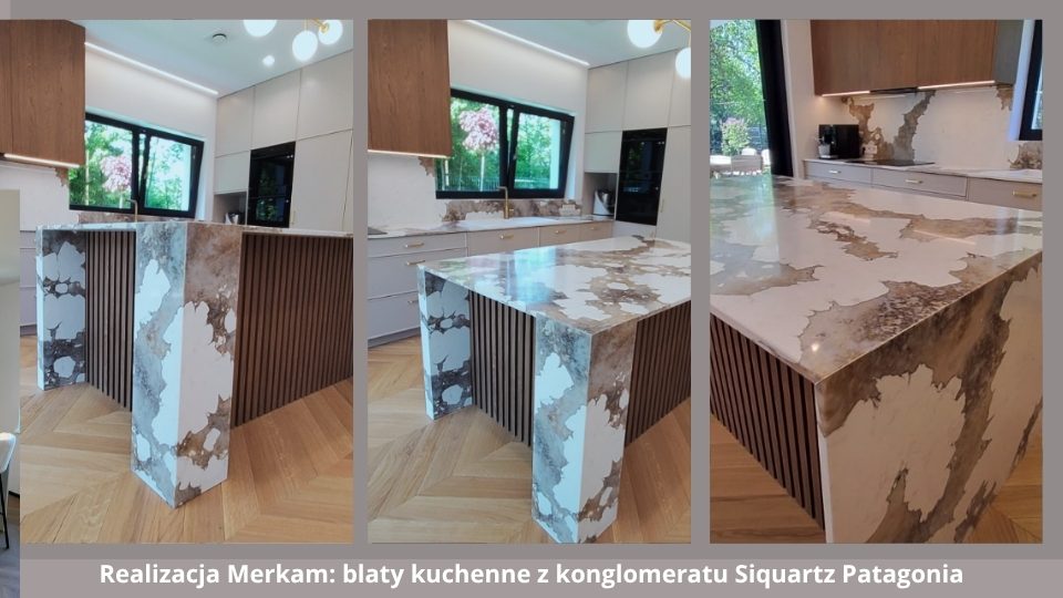 Realizacja Merkam blaty kuchenne z konglomeratu Siquartz Patagonia