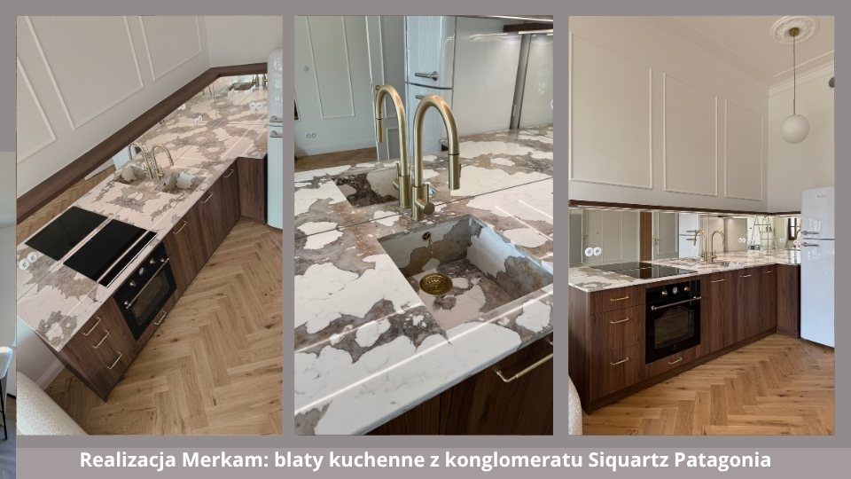 Realizacja Merkam blaty kuchenne z konglomeratu Siquartz Patagonia