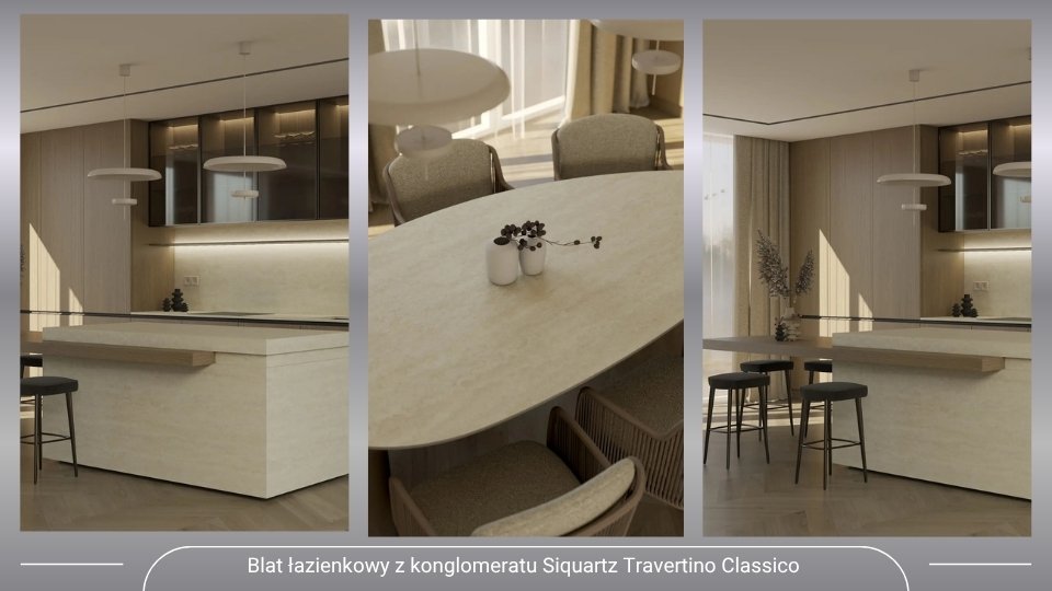 Blat kuchenny z konglomeratu Siquartz Travertino Grey