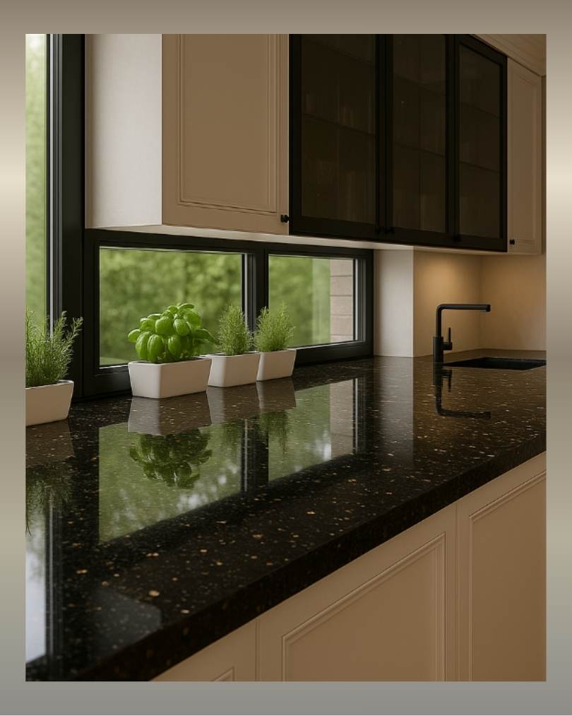 Czarne blaty kuchenne z granitu Star Galaxy