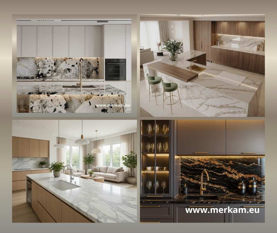 Jaki blat kuchenny wybrać Granit, Konglomerat, Kwarc naturalny czy Marmur Jaki blat kuchenny wybrać? Granit, Konglomerat, Kwarcyt naturalny czy Marmur – Wielkie porównanie realizacji Merkam Łódź