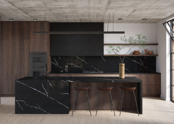 Blat kuchenny z konglomeratu Siquartz Nero Marquina Merkam lodz i wyspa