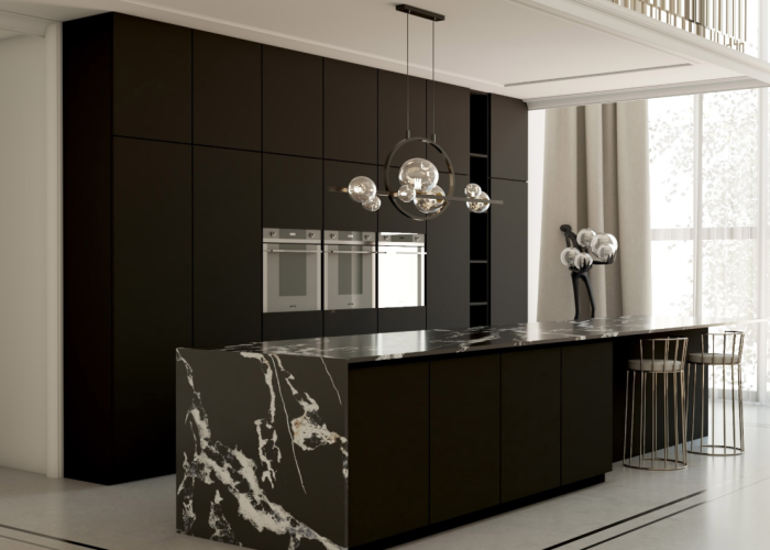 MARQUINA GOLD blaty kuchenne z konglomeratu Siquartz Merkam lodz kuchnia z wyspą