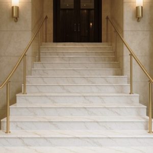 Schody z konglomeratu Caesarstone Statuario Maximus